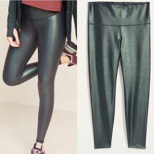 Old Nav emerald green shiny metallic workout legging high rise Powersoft medium